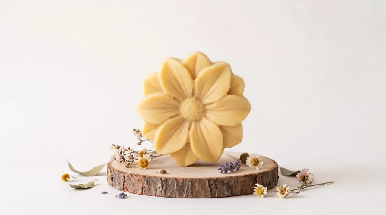 Sabonete de calêndula amarelo, em formato de flor